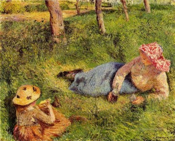  child painting - the snack child and young peasant at rest 1882 Camille Pissarro